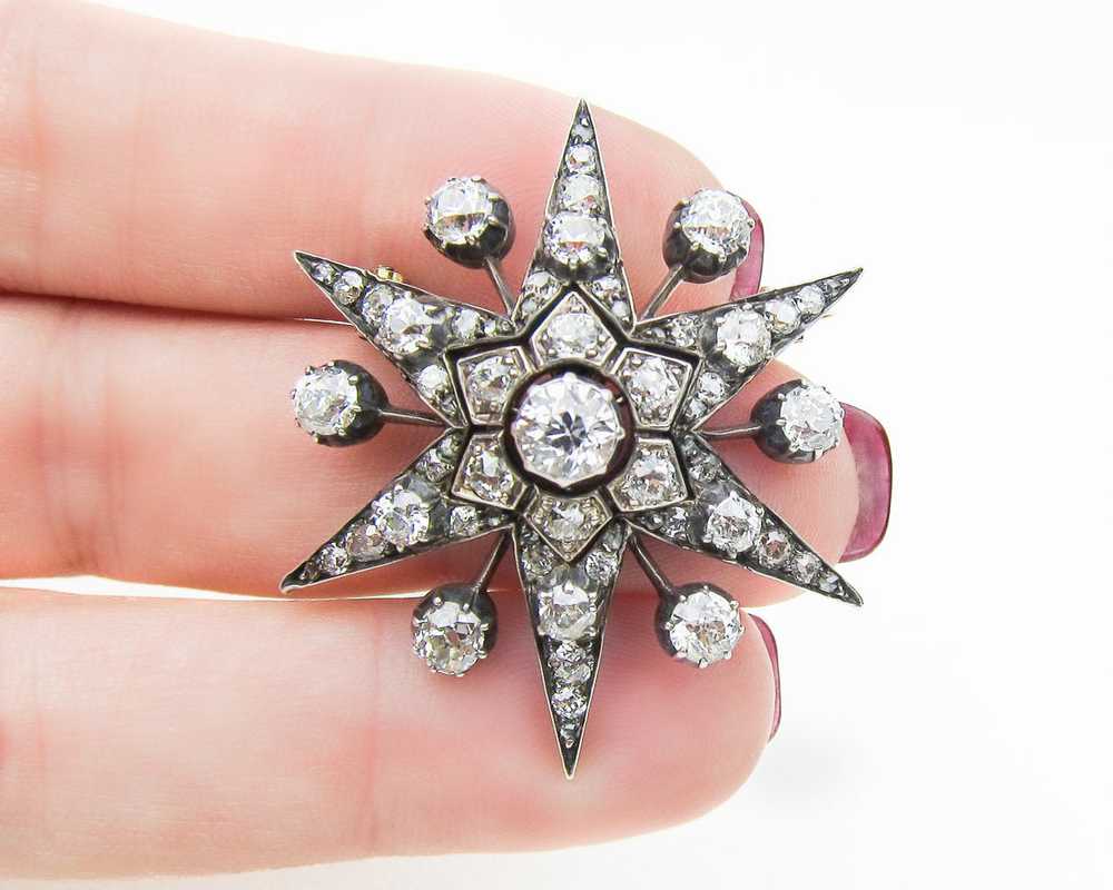 Victorian Diamond Starburst Brooch - image 5
