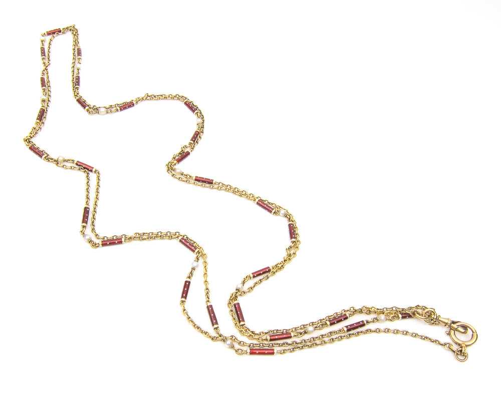 Victorian 18KT Enamel & Pearl Austrian Chain - image 2