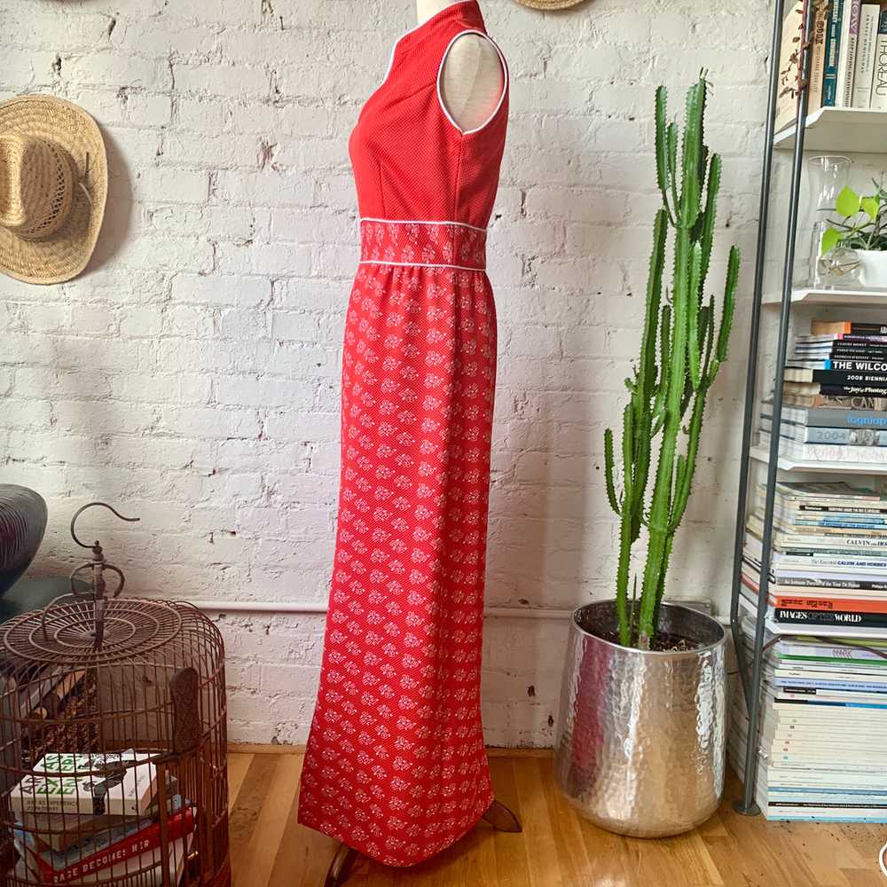 1970s Mandarin Red Maxi Dress - image 2