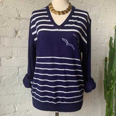 1970s Nautical V-Neck Sweater - image 1