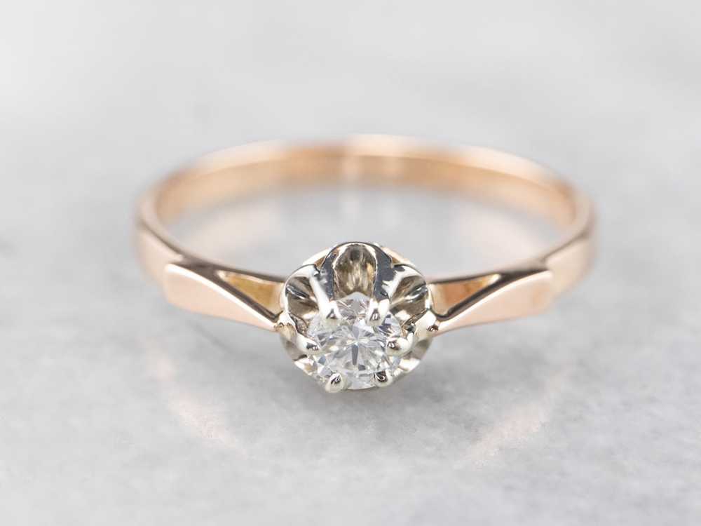 Diamond Two Tone Gold Solitaire Engagement Ring - image 1