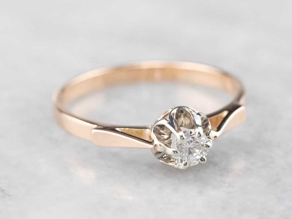 Diamond Two Tone Gold Solitaire Engagement Ring - image 2