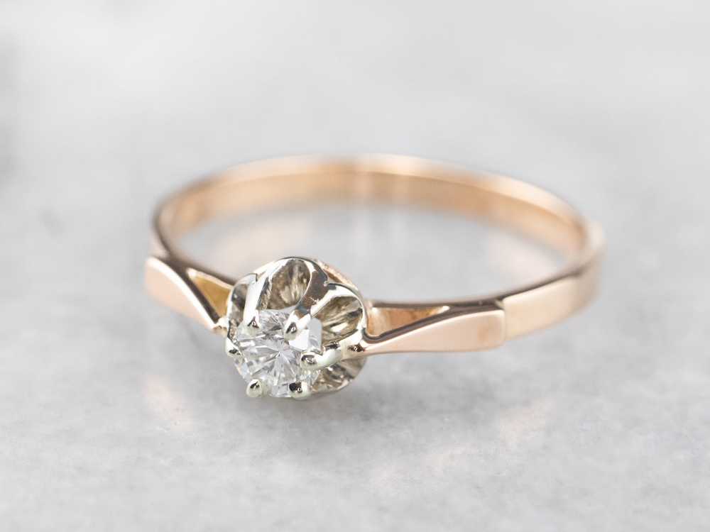 Diamond Two Tone Gold Solitaire Engagement Ring - image 3