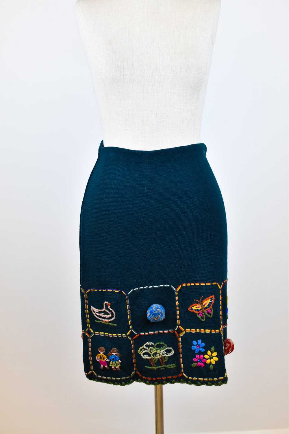 1990’s | Romeo Gigli | Knit Skirt with Embroidere… - image 2