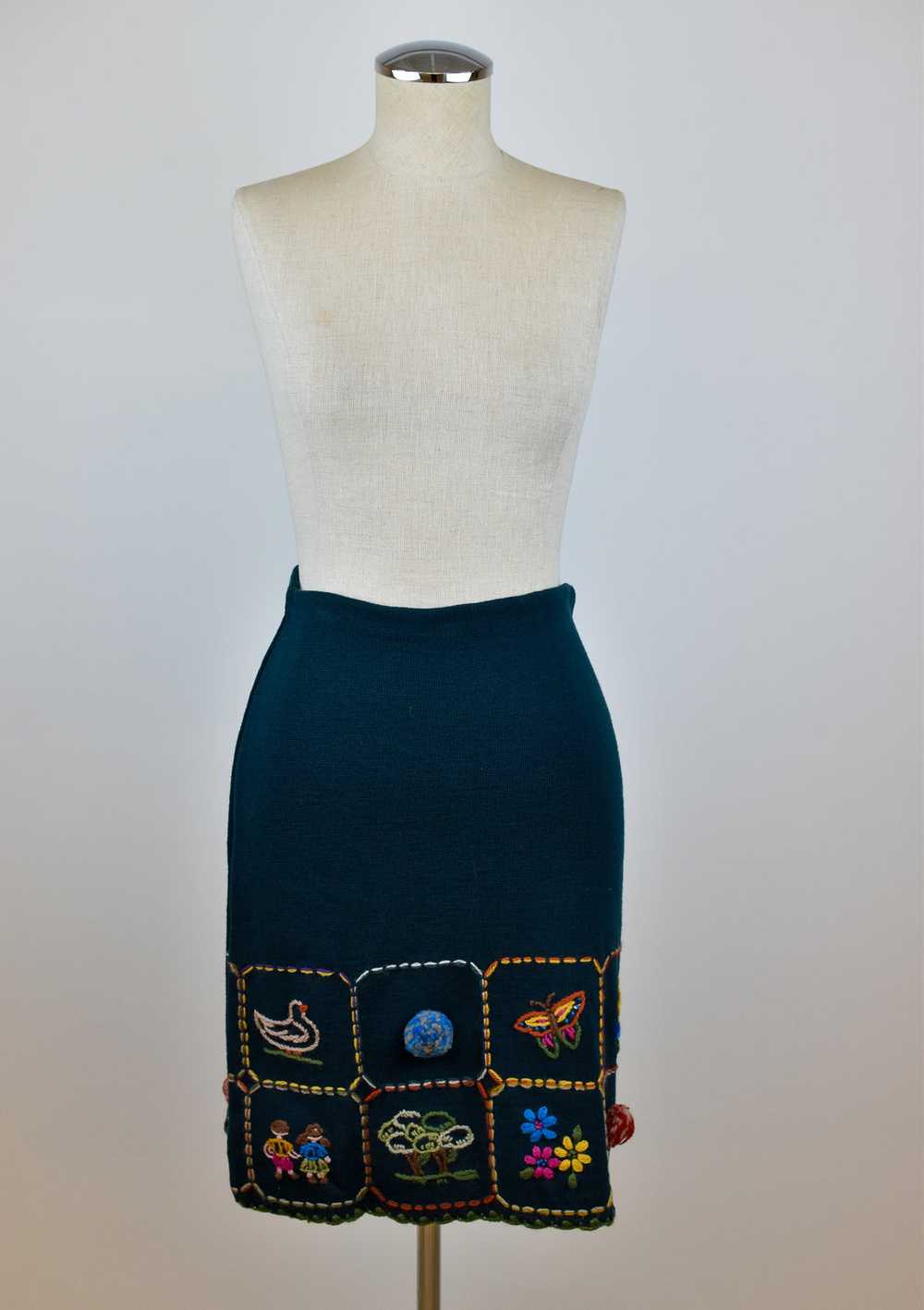1990’s | Romeo Gigli | Knit Skirt with Embroidere… - image 3