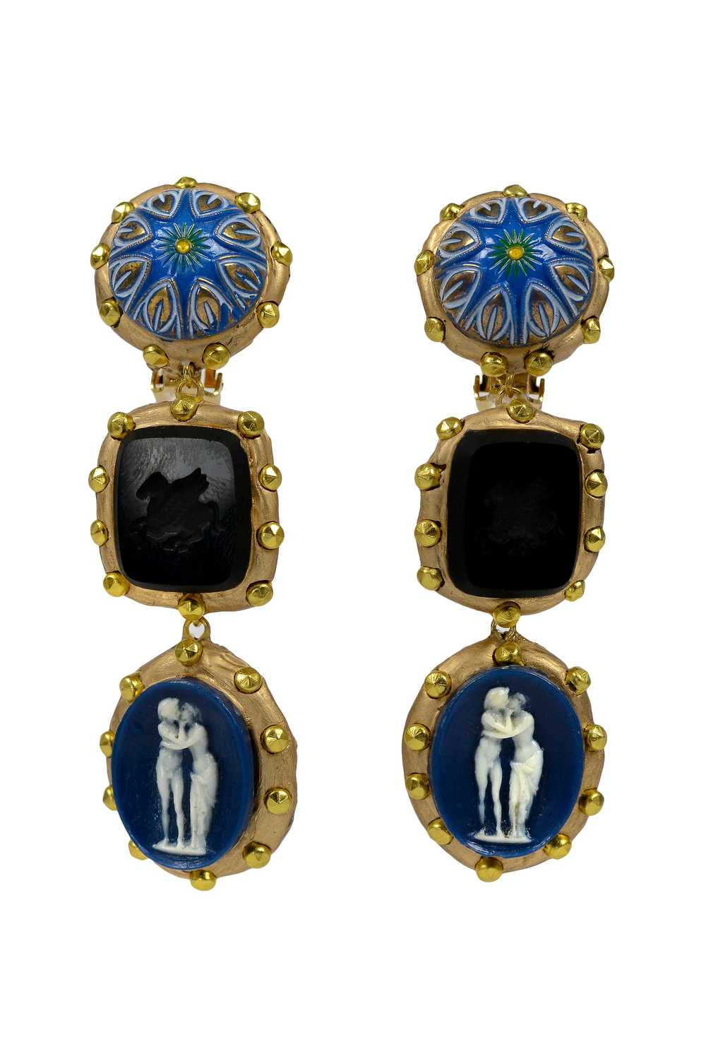 MINADEO THREE TIER BLUE CAMEO EARRINGS - image 1