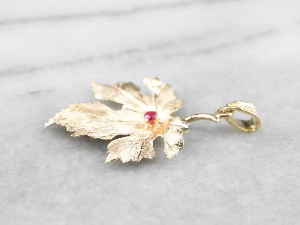 Yellow Gold Ruby Grape Leaf Pendant - image 4