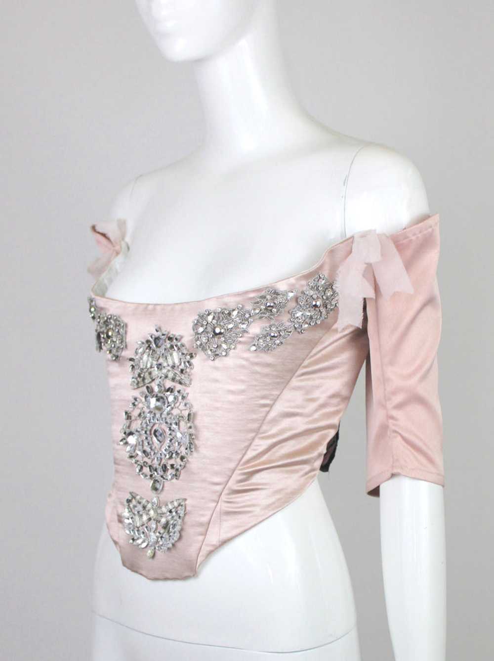 Pechuga Bejeweled Corset in Blush Silk Satin and … - image 2