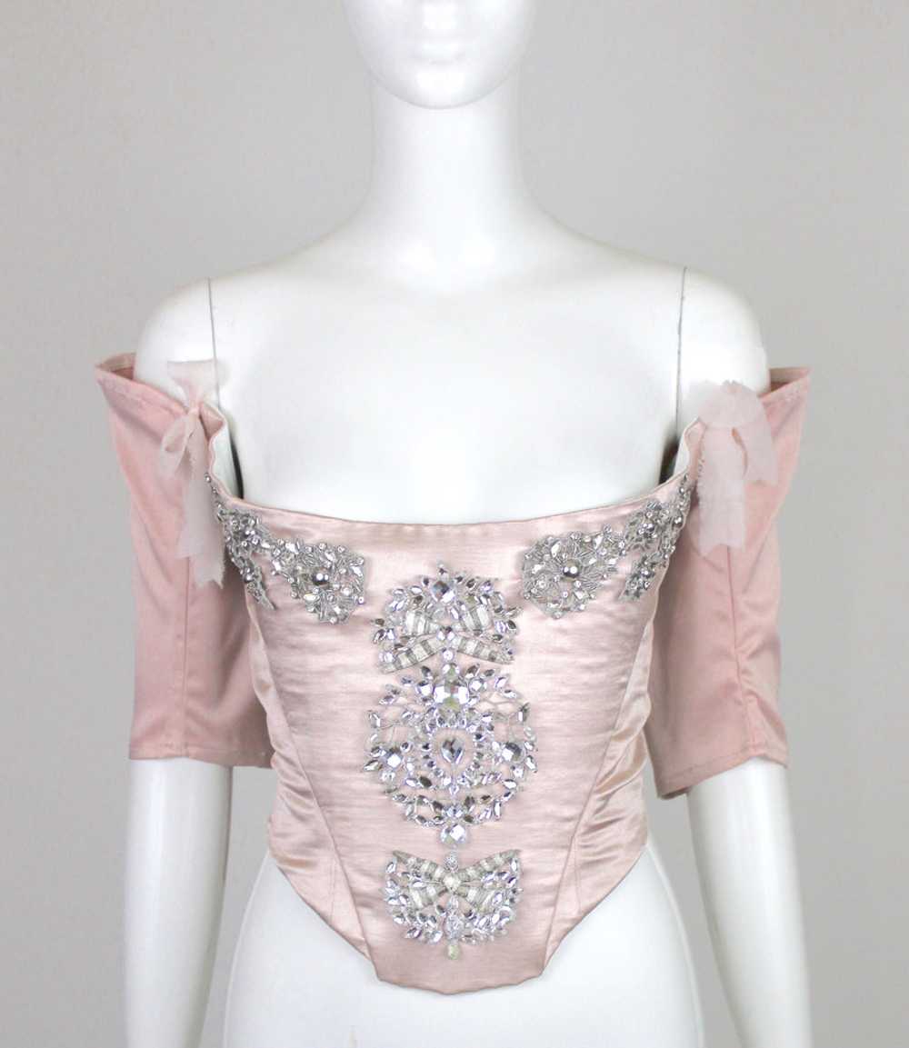 Pechuga Bejeweled Corset in Blush Silk Satin and … - image 3