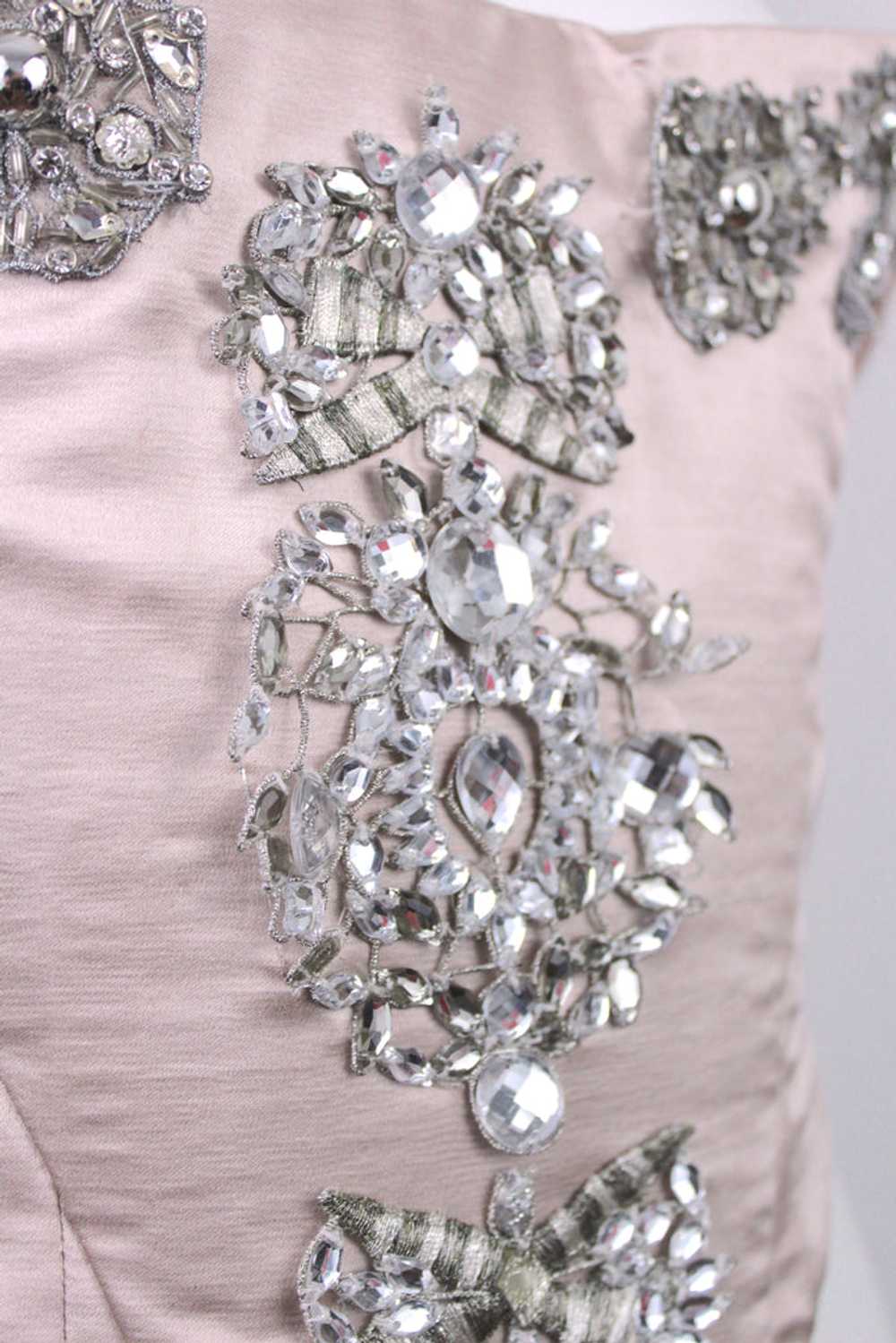 Pechuga Bejeweled Corset in Blush Silk Satin and … - image 5