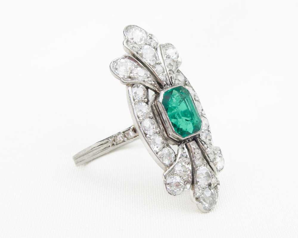 Edwardian French Emerald & Diamond Ring - image 3