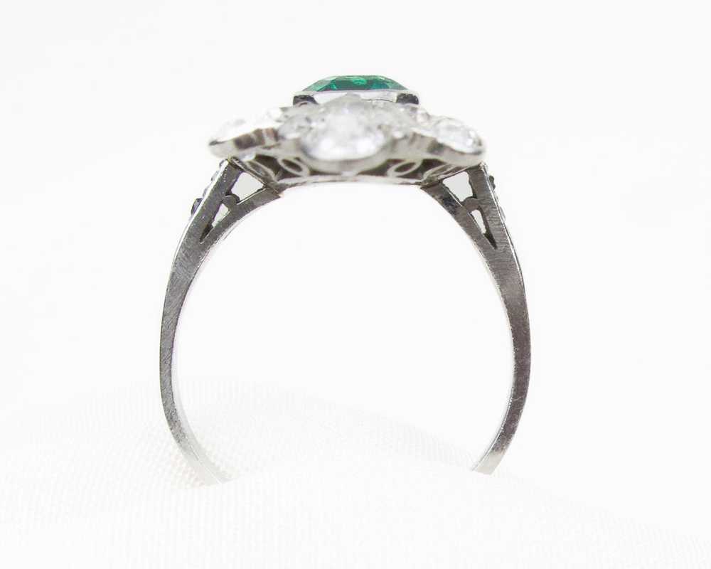 Edwardian French Emerald & Diamond Ring - image 4