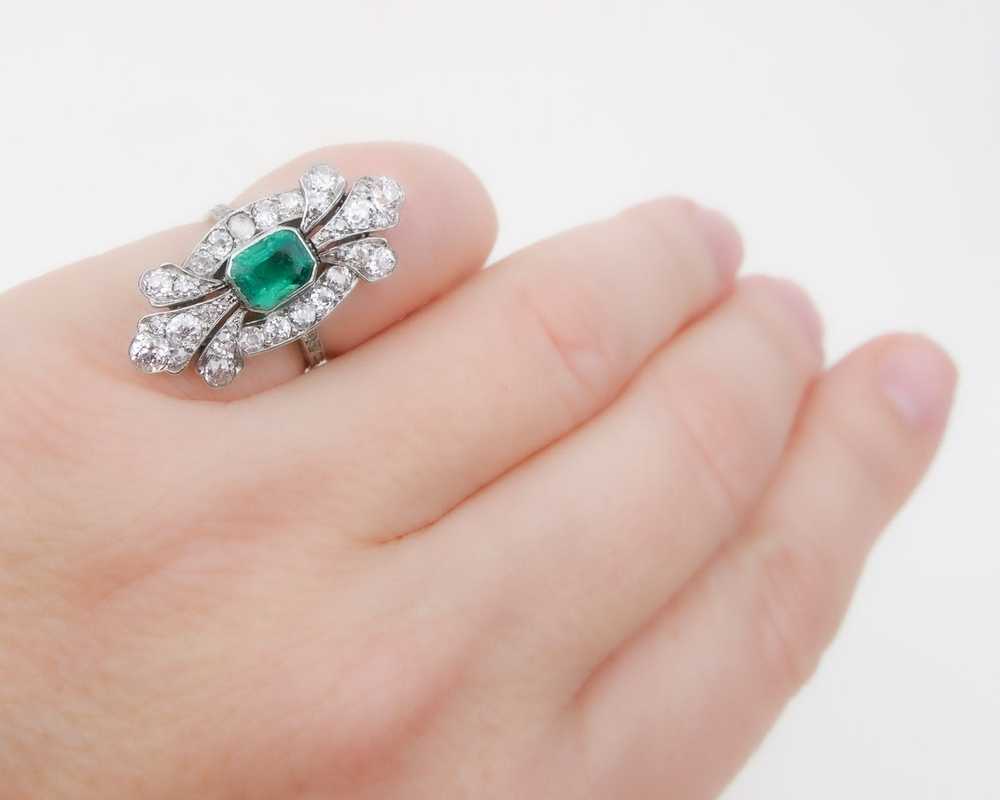 Edwardian French Emerald & Diamond Ring - image 5