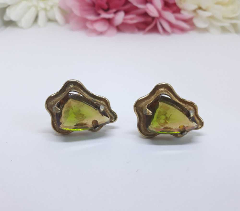 1940s BSK Signed Gold Tone Clip-on Earrings with … - image 8