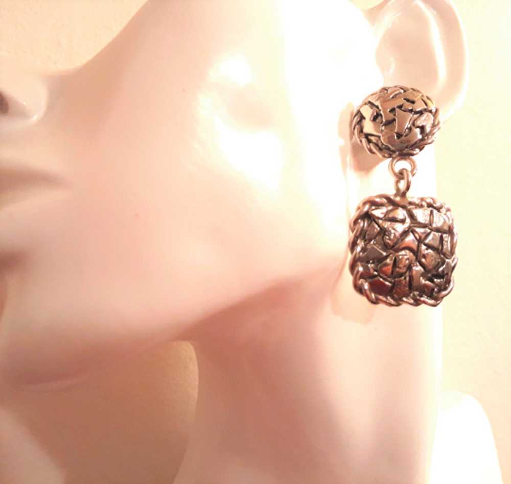 Gorgeous Silvertone Statement Earrings - Cleopatr… - image 2