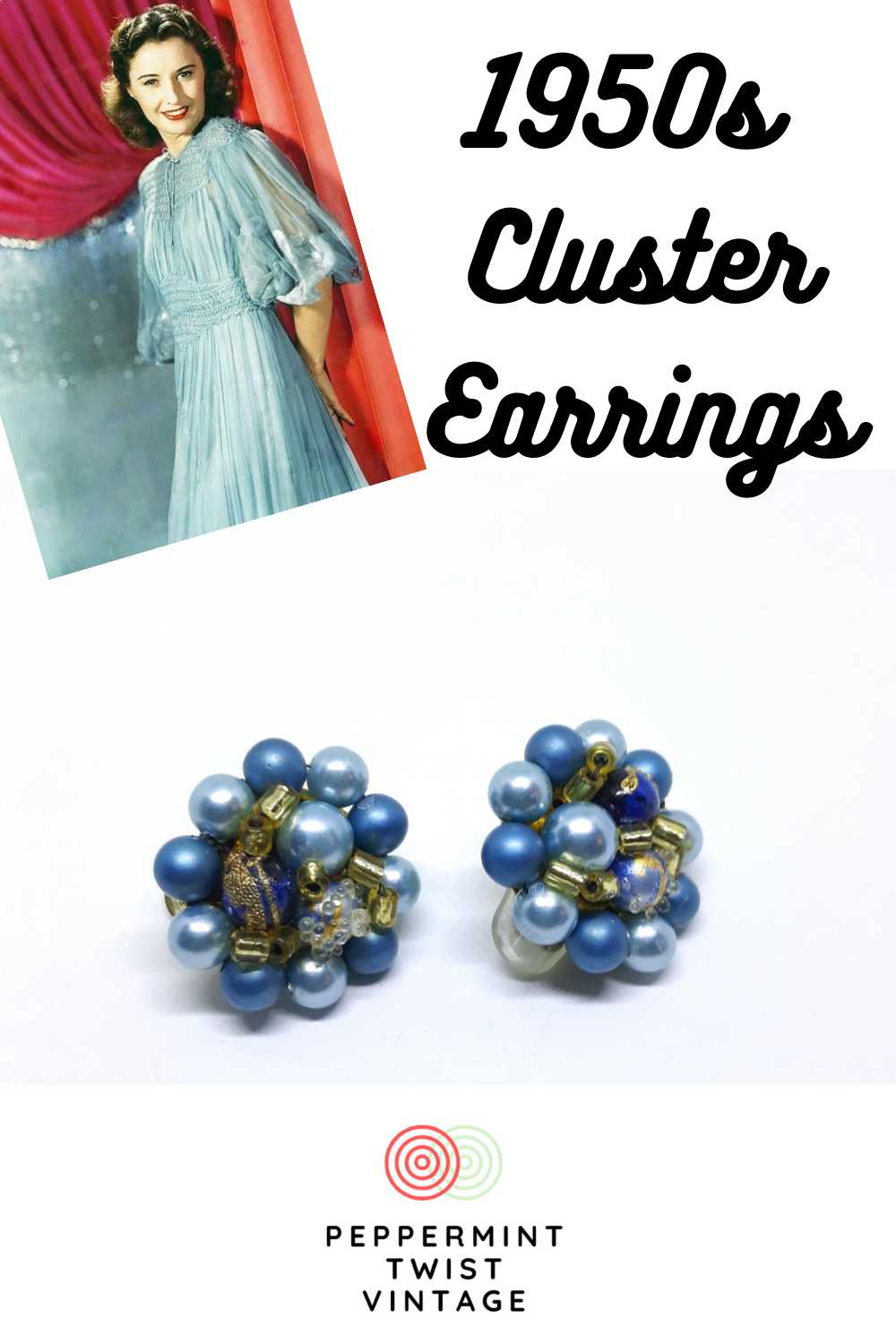 Gorgeous 1950s Light Blue Cluster Earrings - image 1