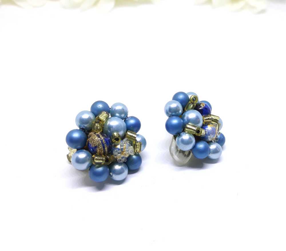 Gorgeous 1950s Light Blue Cluster Earrings - image 2