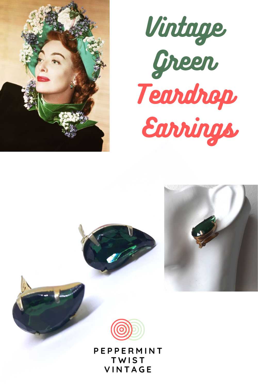 Gorgeous Green Teardrop Earrings - Clip-On Earrin… - image 1