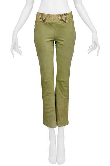 VERSACE GREEN SUEDE & LEATHER PANTS