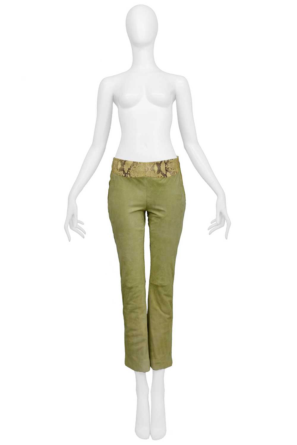 VERSACE GREEN SUEDE & LEATHER PANTS - image 3