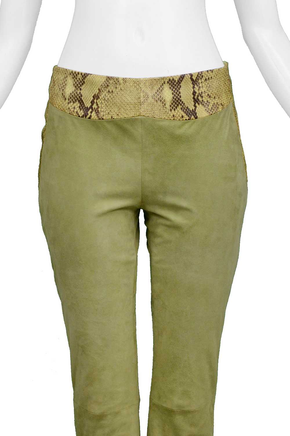 VERSACE GREEN SUEDE & LEATHER PANTS - image 4