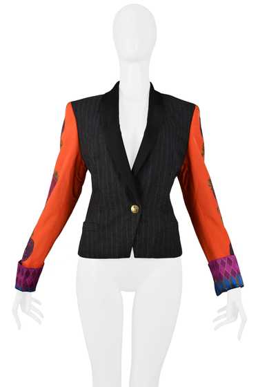 VERSACE COUTURE PINSTRIPE BLAZER WITH RED PRINTED 