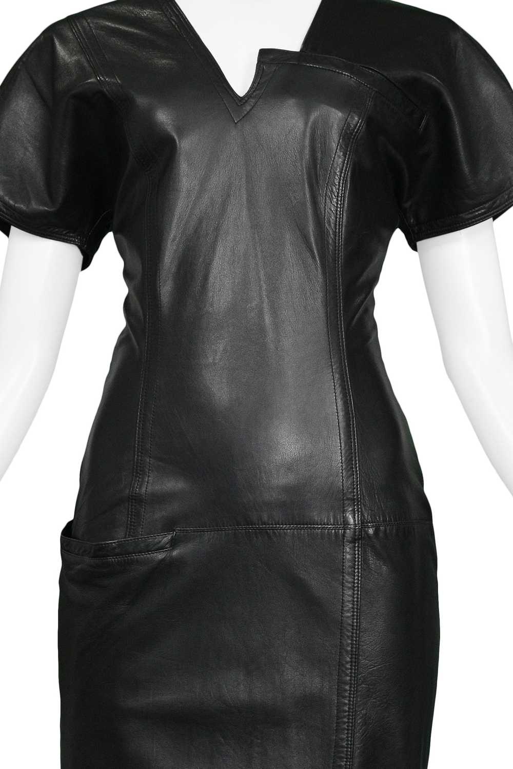VERSACE BLACK ASYMMETRICAL LEATHER DRESS 1990s - image 4