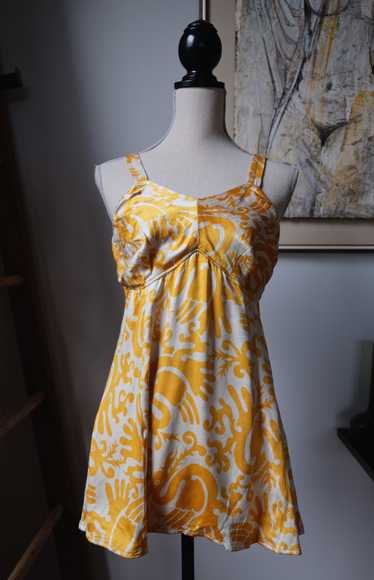 1940s Yellow and White Satin Dragon Print Swimsuit