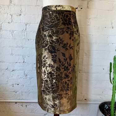 1980s Gold Lamé With Black Brocade Pencil Skirt