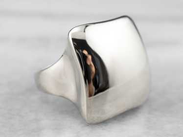 Square Domed 14K White Gold Statement Ring - image 1