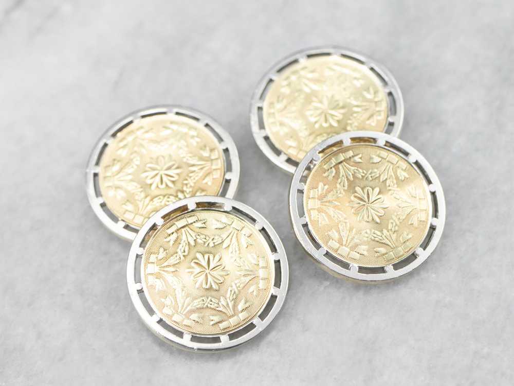 Vintage Etched Two Tone Gold Cufflinks - image 1