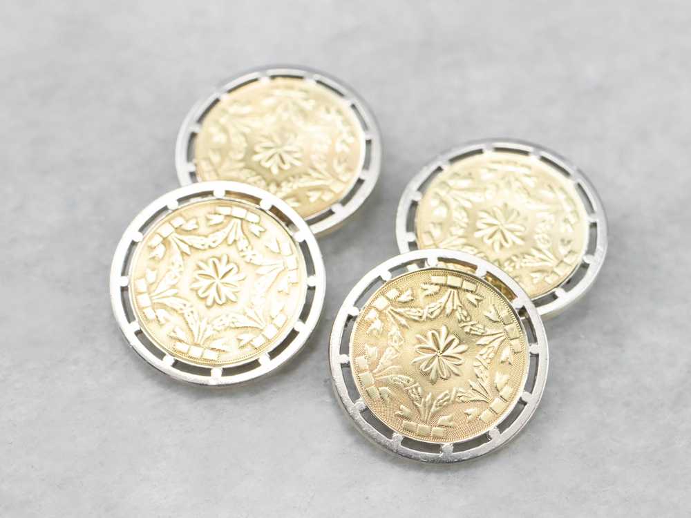Vintage Etched Two Tone Gold Cufflinks - image 3