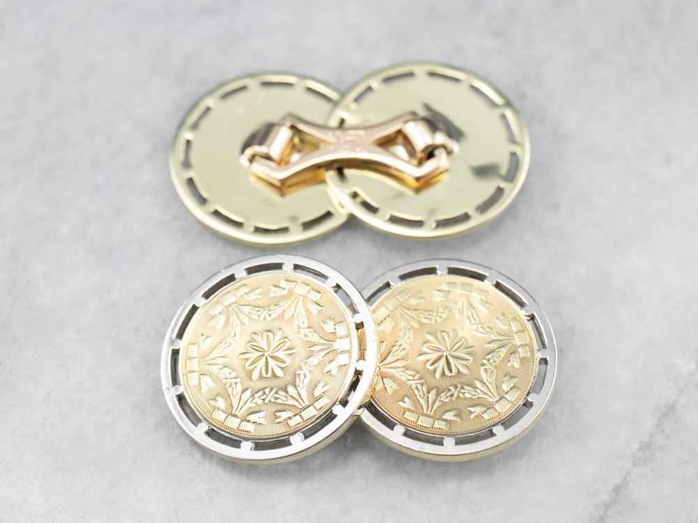 Vintage Etched Two Tone Gold Cufflinks - image 6