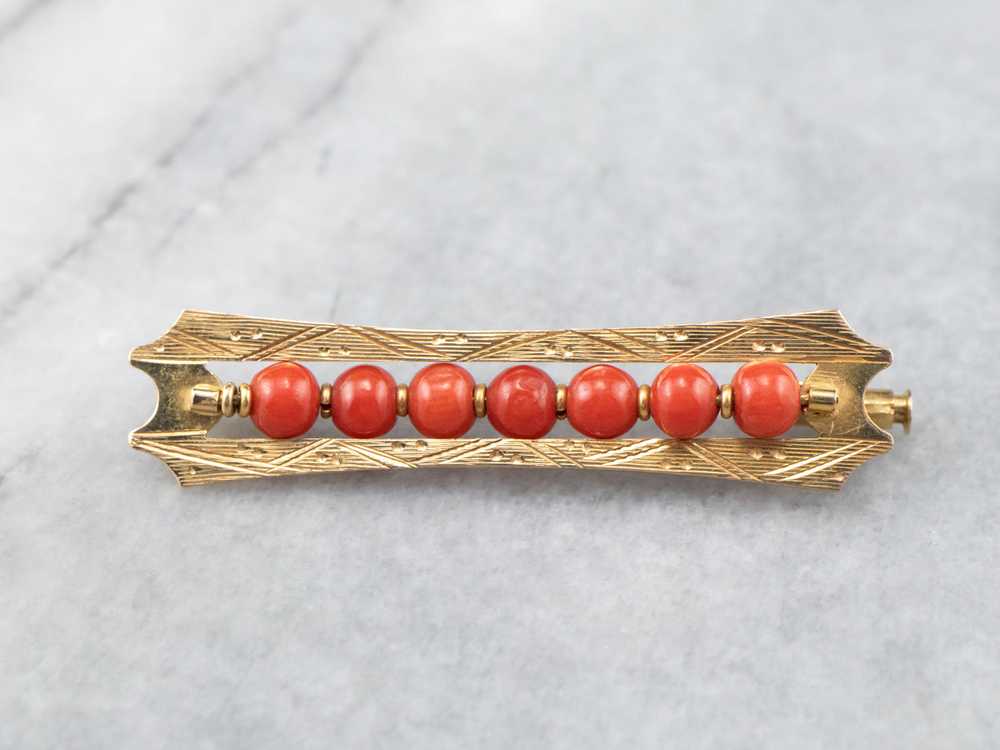 Engraved Victorian Coral Brooch - image 2