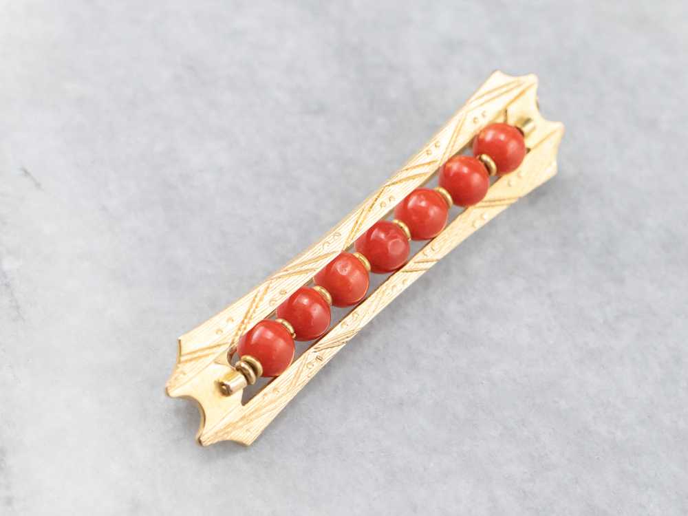Engraved Victorian Coral Brooch - image 3