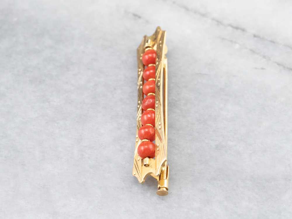 Engraved Victorian Coral Brooch - image 4