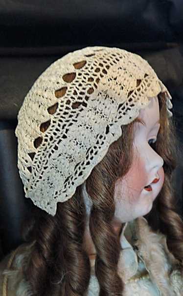 Antique Crochet Baby Bonnet Hat, Handmade 1900s, f