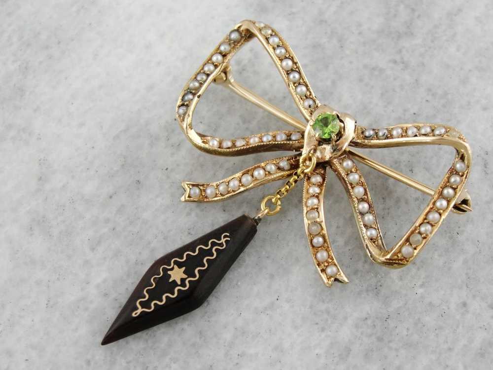 Victorian Bow Brooch with Seed Pearls, Demantoid … - image 5