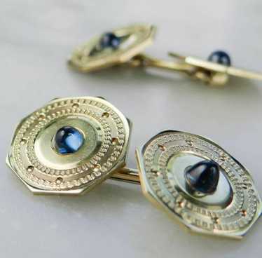 Green Gold and Blue Sapphire Cufflinks - image 1