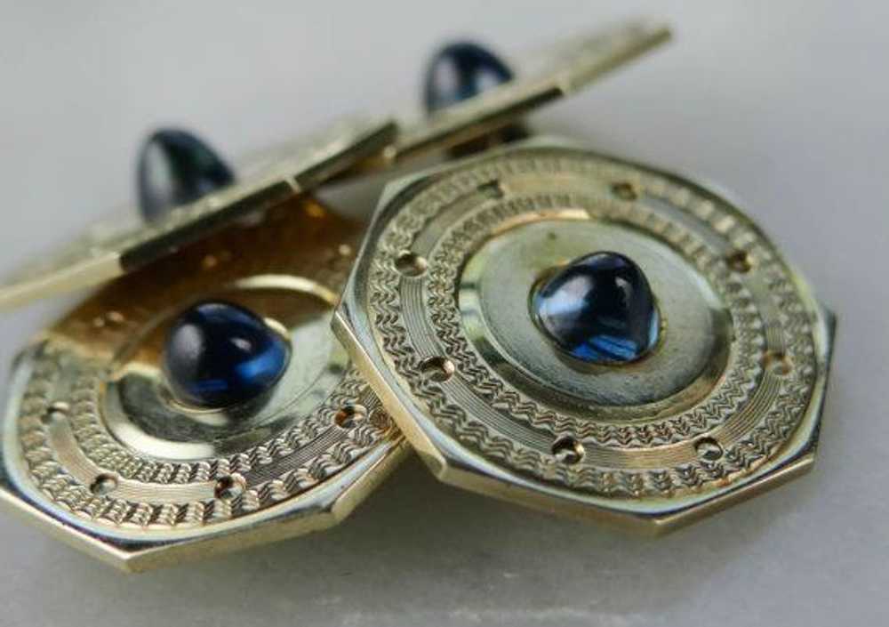 Green Gold and Blue Sapphire Cufflinks - image 2