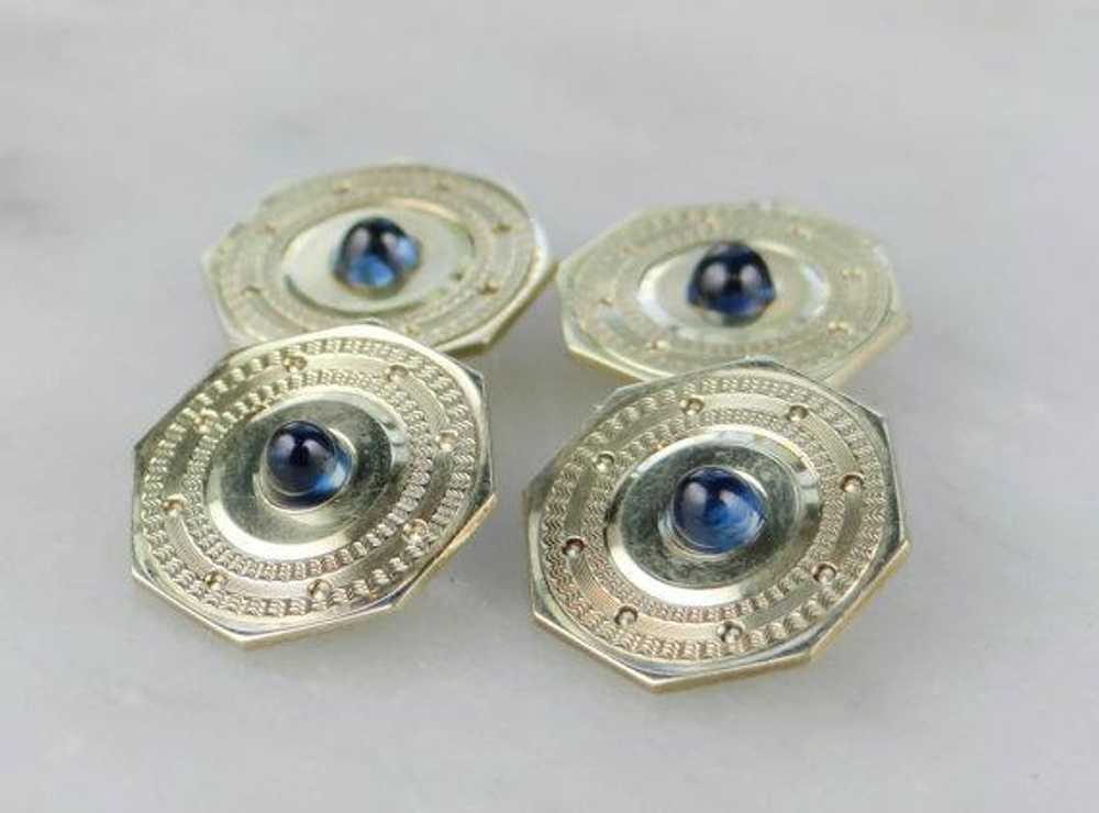 Green Gold and Blue Sapphire Cufflinks - image 3