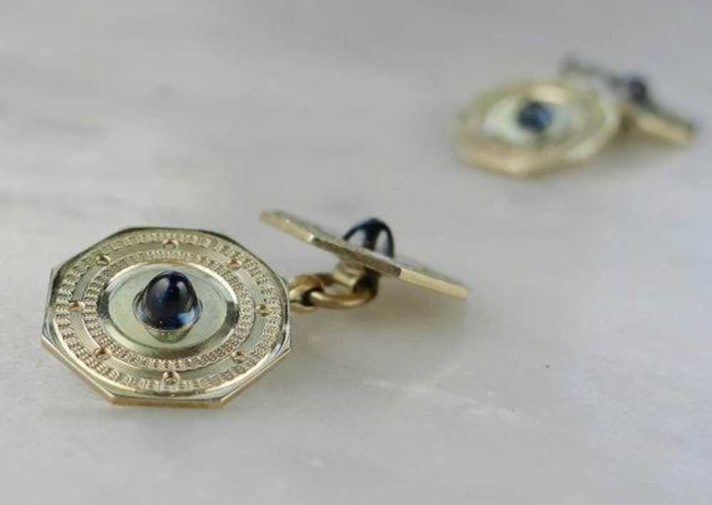 Green Gold and Blue Sapphire Cufflinks - image 4