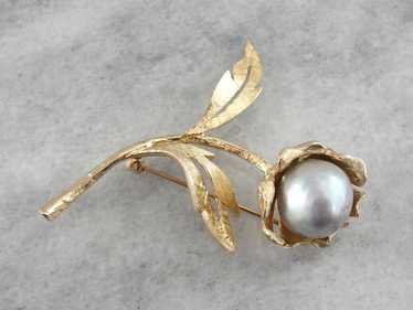 Bold Gold & Vintage Baroque Pearl Floral Brooch, … - image 1