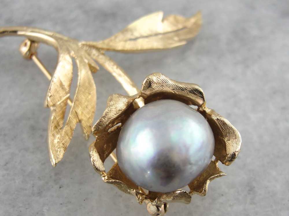 Bold Gold & Vintage Baroque Pearl Floral Brooch, … - image 2