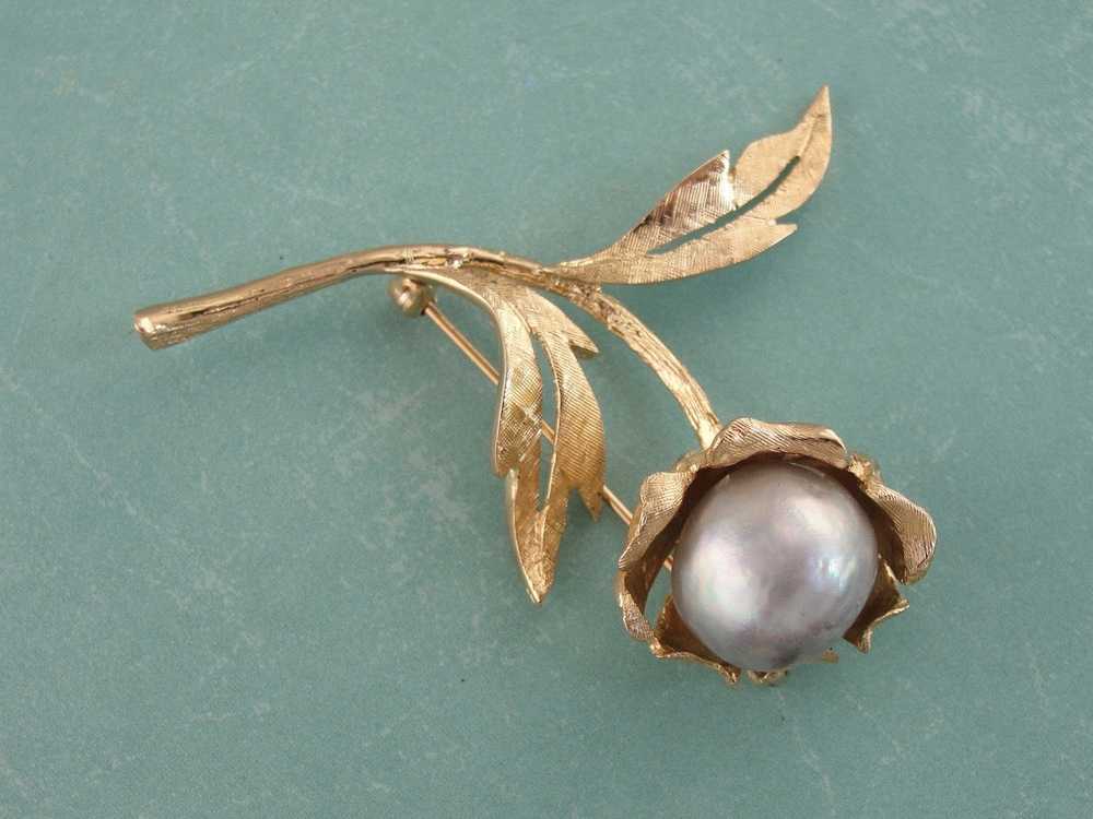 Bold Gold & Vintage Baroque Pearl Floral Brooch, … - image 5