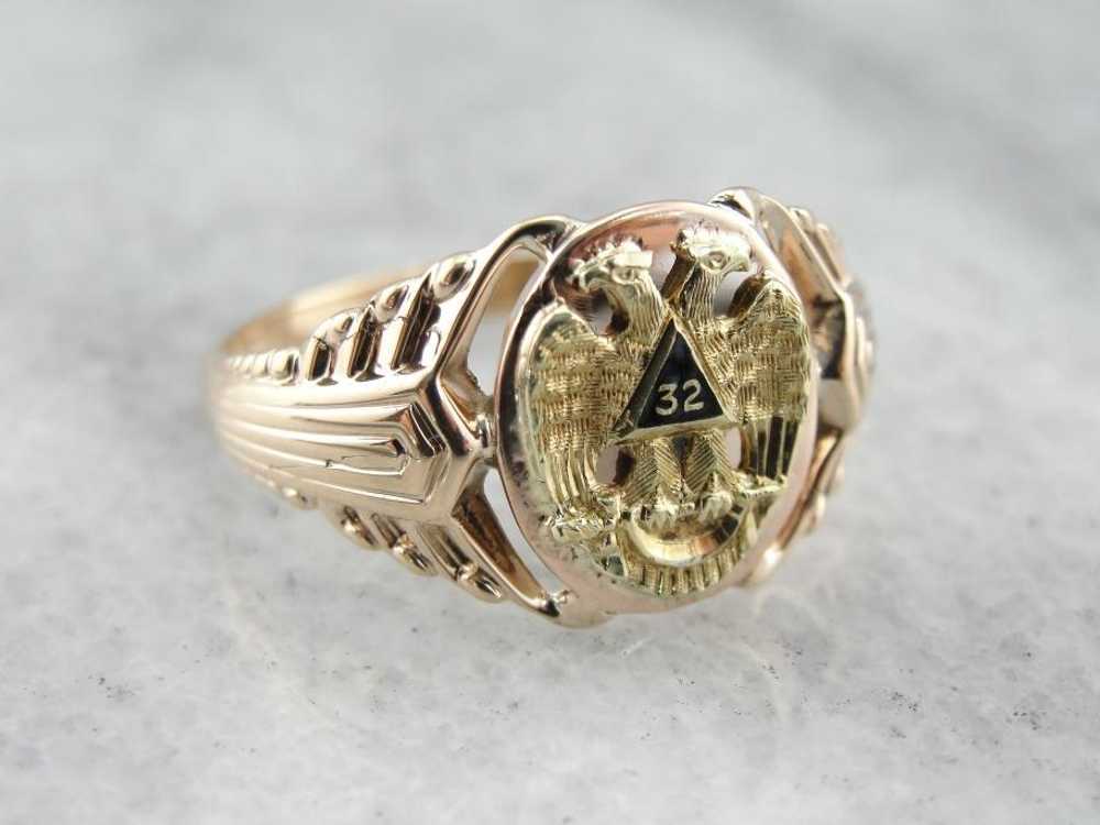 Simply Handsome Vintage Masonic Ring in Rose Gold - image 2