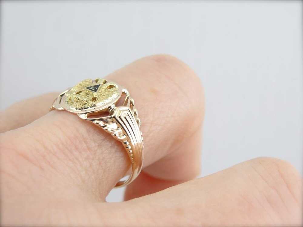 Simply Handsome Vintage Masonic Ring in Rose Gold - image 4