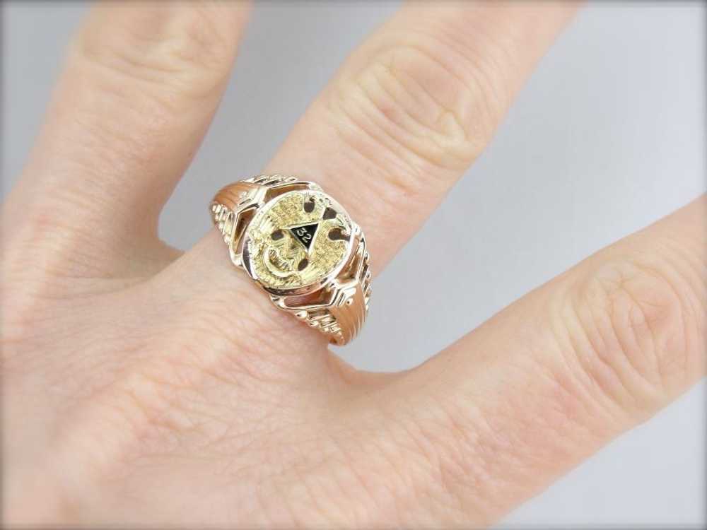 Simply Handsome Vintage Masonic Ring in Rose Gold - image 5