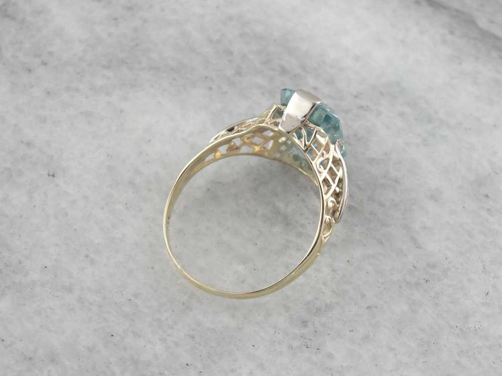 Blue Zircon Cocktail Ring in Two Tone Gold Filigr… - image 3