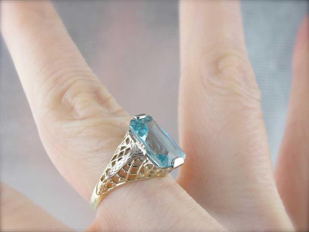Blue Zircon Cocktail Ring in Two Tone Gold Filigr… - image 4